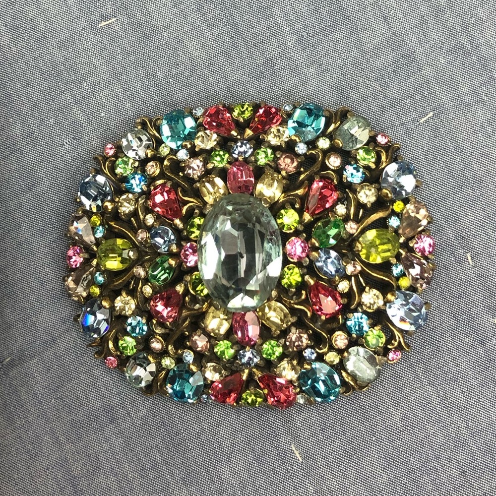 Hollycraft Domed Pastel Rhinestone Brooch Pin